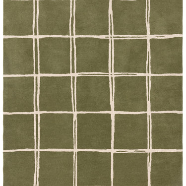 Asiatic London Albany Grid Checkered Lines Olive Green Wool Traditional Geometric Checked Rug