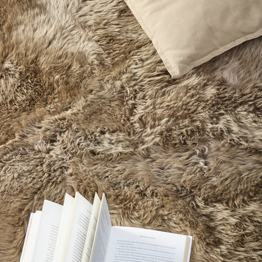 Origins Genuine Animal Fur Khaki Wool Sheepskin Shaggy Rug