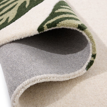 Paradise Leaf Natural Print Ivory Green By Washable Hand-Carved Wool Floral Rug