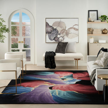 Prismatic Abstract Rug by Nourison Modern Luxury Soft Wool Silky Viscose Hand Tufted PRS34 Rug in Black
