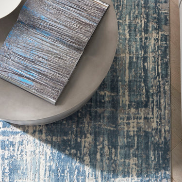 Calvin Enchanting ECH04 Seaglass Blue Ivory Polypropylene Abstract Modern Rug