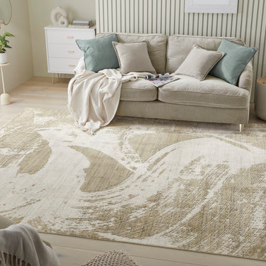Dune Modern Abstract  Wind-Swept Desert Pattern Wool & Viscose Blend Textured Ivory Mink Rug