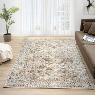 URCO 550AC Cream Beige Traditional Vintage Textured Bordered Hallway Runner Rug