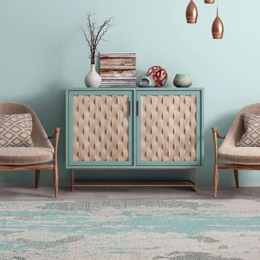 Nova Modern Painterly Abstract Distressed Rug in Duck Egg