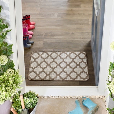 My Stain Resistant Tile Stone Beige Washable Non-Slip Polypropylene Moroccan Doormat
