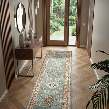 Cashmere 5567 Blue Oriental Traditional Floral Kilim Hallway Runner Rug - Runner 60x230cm (2'x7'7")