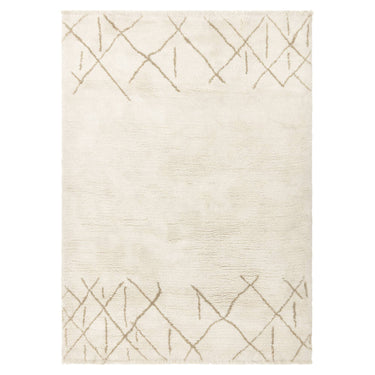 Asiatic London Azera Crosshatch Tribal Design Cream White Washable Wool Shaggy Berber Rug