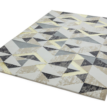 Asiatic London Orion Flag Metallic Grey Silver Gold Jute Polypropylene Abstract Geometric Rug 200x290 cm