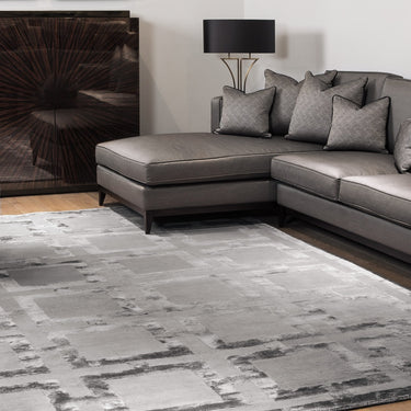 Eaton Katherine Carnaby Rug Modern Geometric Hand Woven Silky Viscose Metallic Sheen Super Soft Steel Rug - Large 170x240 cm (7'x8')