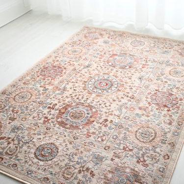 Alia 893GC Short Pile Beige Brown Polypropylene Traditional Floral Bordered Rug