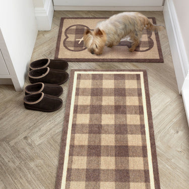 Howler and Scratch Pet Plaid Bone Washable Non-Slip Doormat