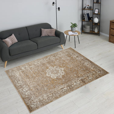URCO 865AC Classic Ochre Gold Traditional Vintage Textured Bordered Hallway Runner Rug