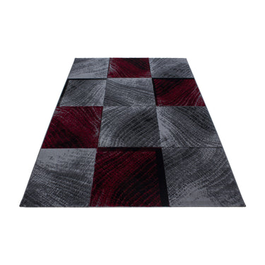 Modern Plus 8003 Checked Squared 3D Design Black Red Rug in 80x150 cm