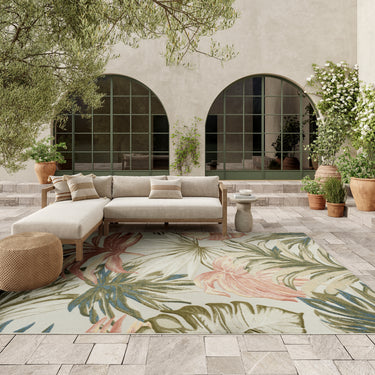 Nourison Aloha ALH43 Ivory Green Indoor Outdoor Polypropylene Floral Textured Rug