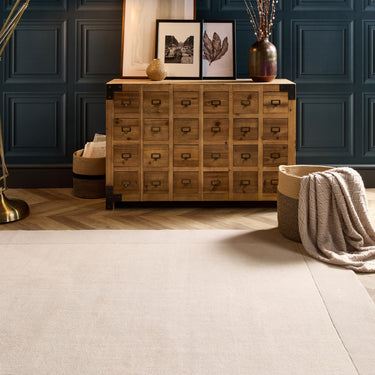 Origins Borders Hand Loom Woven Wool Bordered Rug Hallway in Natural Beige