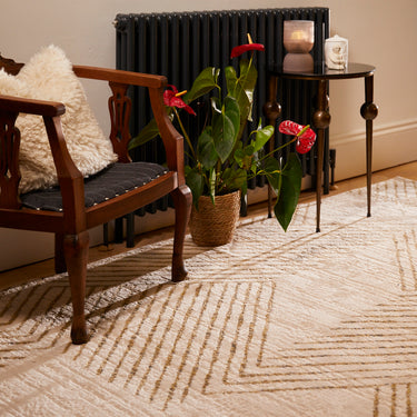 New Origins Delta Modern Abstract Rug in Ivory Gold