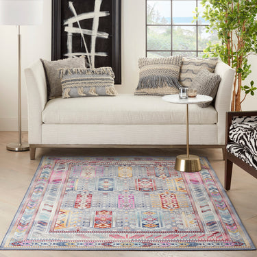 Nourison Kashan VKA06 Grey Multi Bordered Classic Polypropylene Persian Traditional Vintage Rug