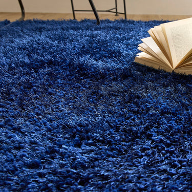Origins Chicago Indigo Blue Handmade Shaggy Textured Hallway Runner Rug
