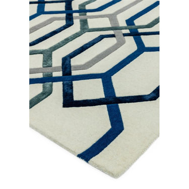 Matrix Hexagon MAX65 Tufted Blue White Wool Geometric Textured Rug