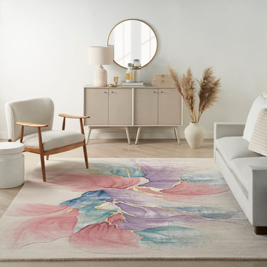 Prismatic Abstract Rug by Nourison Modern Luxury Soft Wool Silky Viscose Hand Tufted PRS34 Rug in Ivory