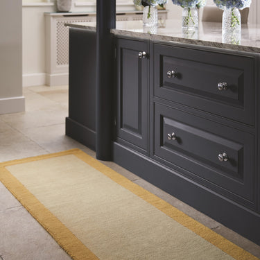 Origins Borders Hand Loom Woven Wool Bordered Rug Hallway in Ochre