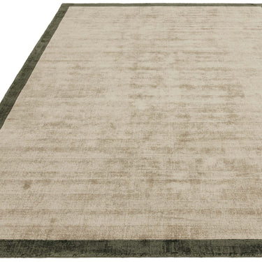Blade Border Plain Silky Hand Woven Viscose Rug in Sage Green with Olive Border