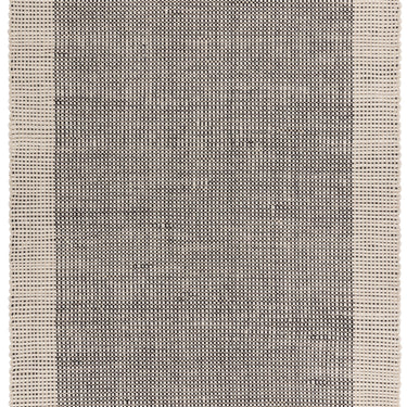 Avalon Modern Fringed Wool Hand Woven Flatweave Plain Rug in Monochrome Black