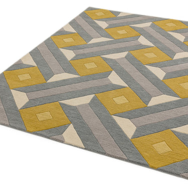Reef Motif RF01 Geometric Pattern Hand Tufted Rug Hallway Runner in Ochre Grey