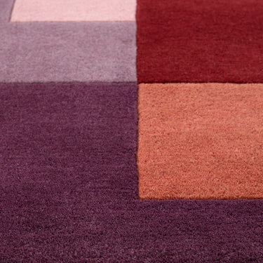 Sienna Block Berry Rug Modern Geometric Hand-Carved  Soft 100% Wool Area Rug in Purple Terracotta Rust