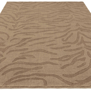 Asiatic London Tigra Wild Safari Animal Pattern Mocha Hand-Woven Hand-Carved Wool Cotton Rug