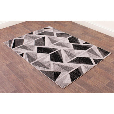 Modern Spirit Abstract Geometric Rug and Hallway Runner in Grey Black Small 80x150 cm