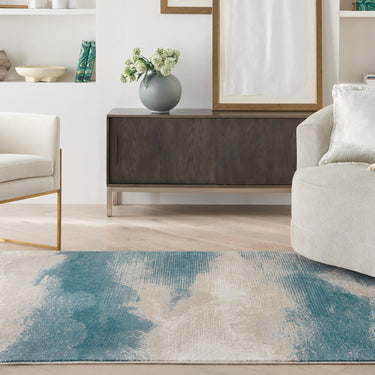 Nourison Maxell MAE06 Ivory Teal Cotton Abstract Modern Rug