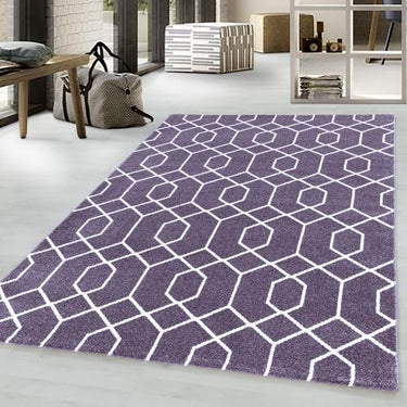 Efor Modern New Geometric Design Soft Rug in Grey, Purple Violet Rose Pink