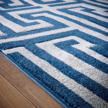 Origins Elegant Greek Key Navy Blue Jute Polypropylene Geometric Rug