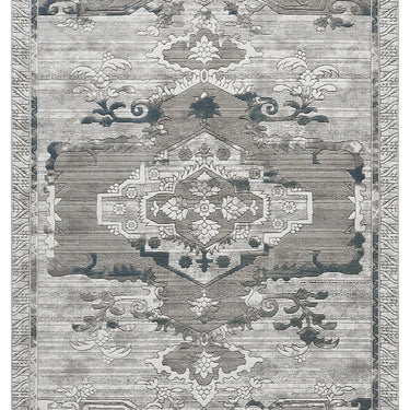 URCO Petra Ajanta Classic Bordered Medallion Grey Blue Polypropylene Traditional Vintage Floral Hallway Runner Rug