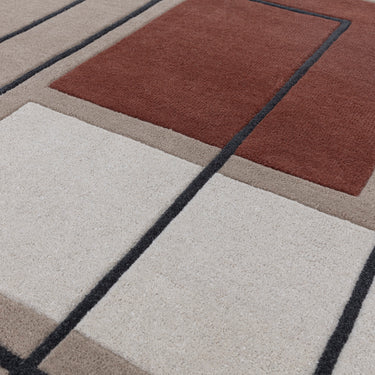 Reef Outline Modern Geometric Wool Rug in Blue, Terracotta and Khaki