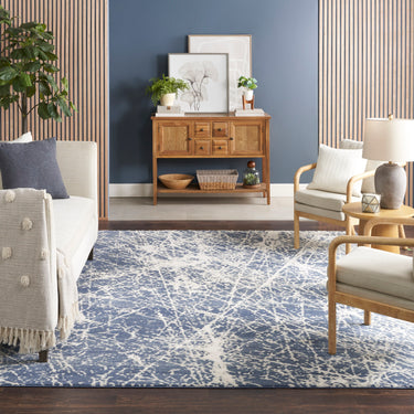 Nourison Exhale EXL02 Sprawling Pattern Navy Blue Ivory Polypropylene Abstract Textured Rug