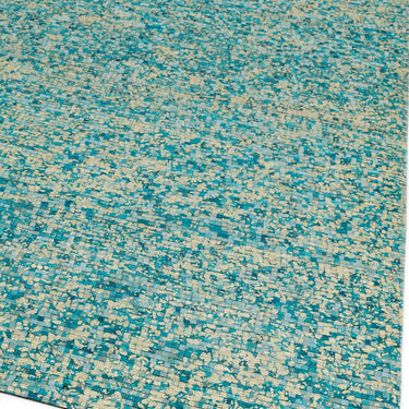 Elona Mosaic Cowhide Hand Made Flatweave Patchwork Leather Rug in Aqua Blue