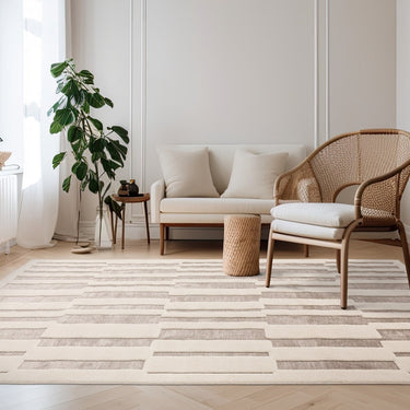 Asiatic London Valley Tile Scandinavian Stripe 3D Pattern Natural Beige Ivory Geometric Striped Rug 160x230 cm