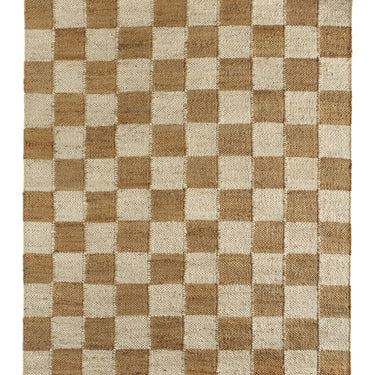 Checkerboard Natural Hand-Woven Jute Rug and Runner