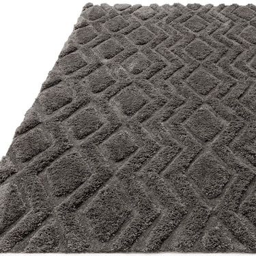 Asiatic London Harrison Charcoal Living Diamond Shaped Super Grey Handmade Shaggy Geometric Rug