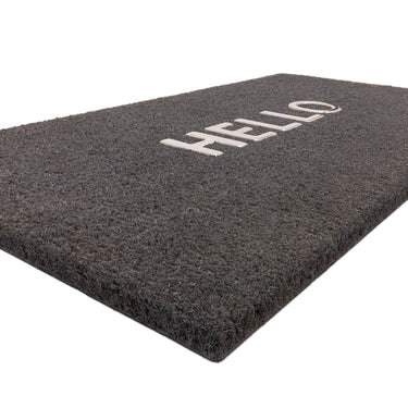 Asiatic London Charcoal Grey Hello DO01 Coir Indoor Outdoor Non-Slip Doormat 45x75 cm