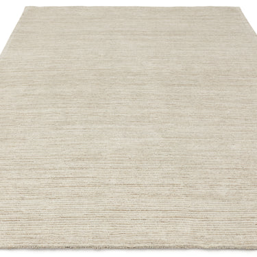 Hazy Putty Cream White Soft Blend Striped Hand-Woven Wool Cotton Textured Rug