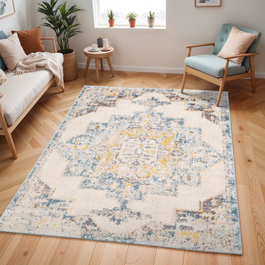 Ankara AKR2309 Antique Medallion Ice Blue Grey Polypropylene Oriental Traditional Vintage Rug