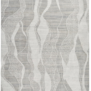 Consept Looms Dune Wavy Desert Sand Drift Pattern White Wool Viscose Textured Boho Rug