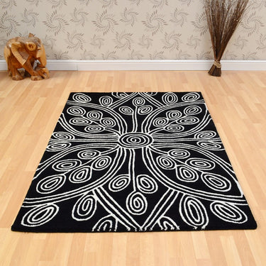 Asiatic London Matrix Kaya Black Tribal Wool Viscose Geometric Textured Rug