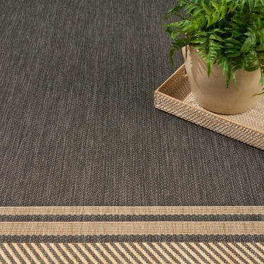 Horizon Bordered HOZ03 Charcoal Grey By Indoor Outdoor Polypropylene Geometric Textured Rug