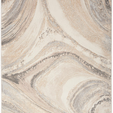 Brushstrokes BSK03 Marbled Silky Shimmer Cream Grey Polypropylene Abstract Textured Rug