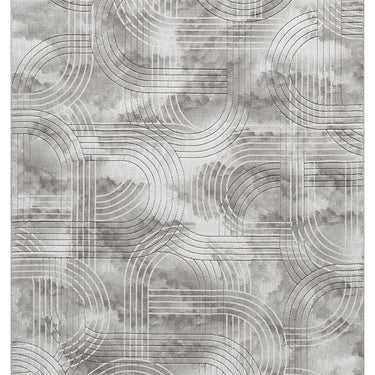 URCO Petra Tulum Curve Lines Grey Polypropylene Traditional Abstract Geometric Hallway Runner Rug