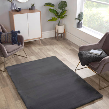 Luxe Faux Fur Super Charcoal Grey Shaggy Textured Plain Rug - X-Small 60x100 cm (2'x4')